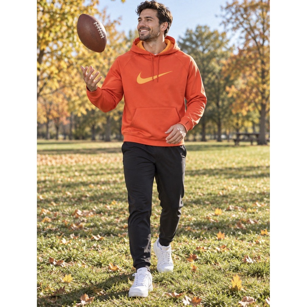 Men's Nike Dri Fit Therma Swoosh Pull-Over Hoodie Orange Mens Size L